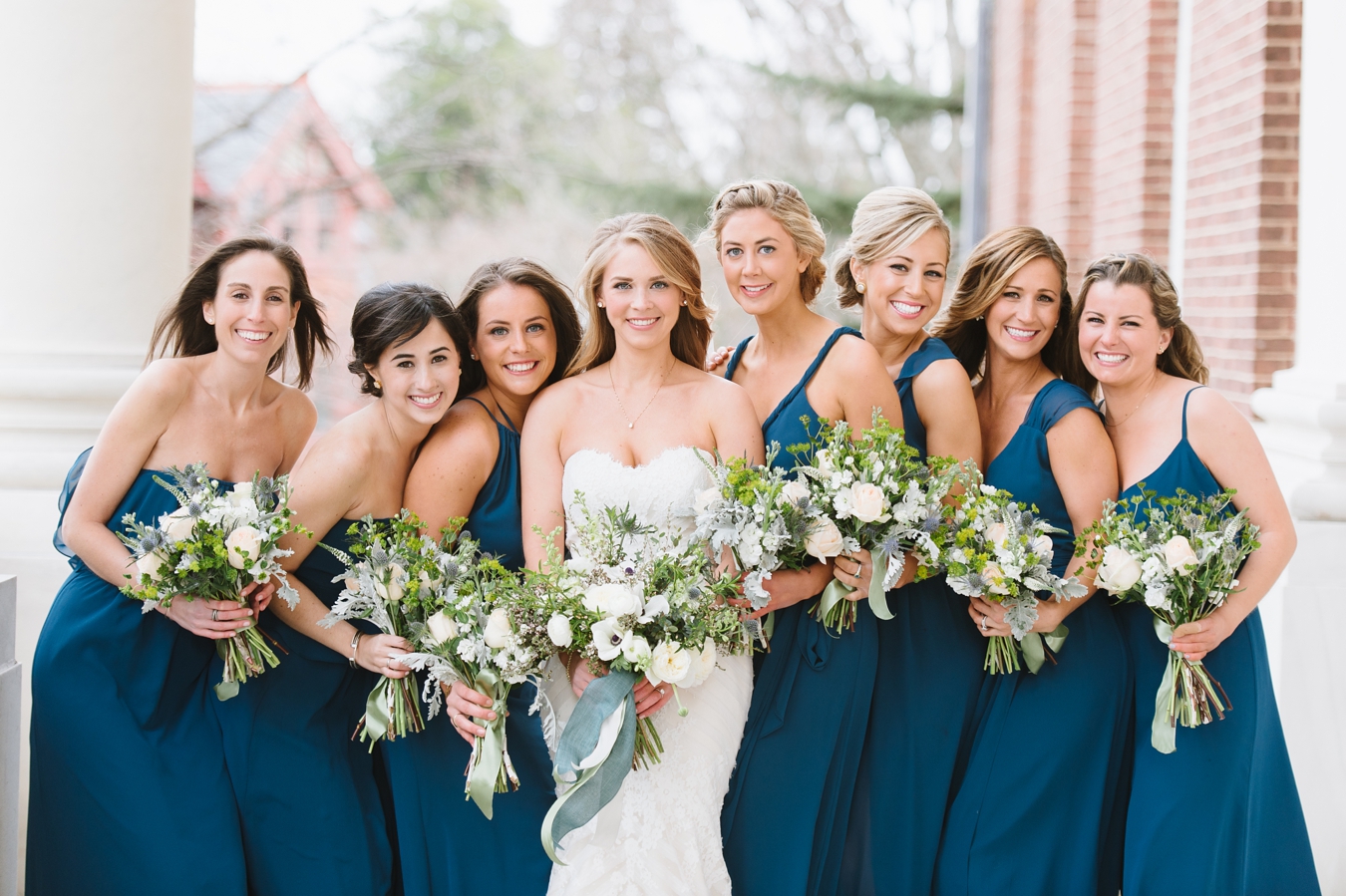 Blue Bridesmaids Dresses and Romantic Bouquets by Annapolis Wedding Photographer, Natalie Franke Photography