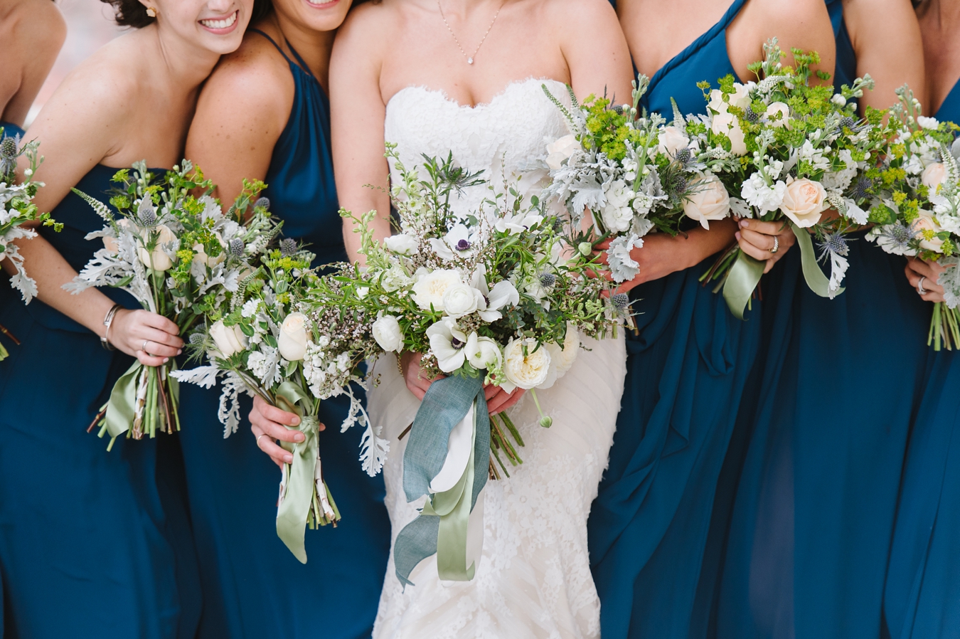 Blue Bridesmaids Dresses and Organic Bouquets by Annapolis Wedding Photographer, Natalie Franke Photography