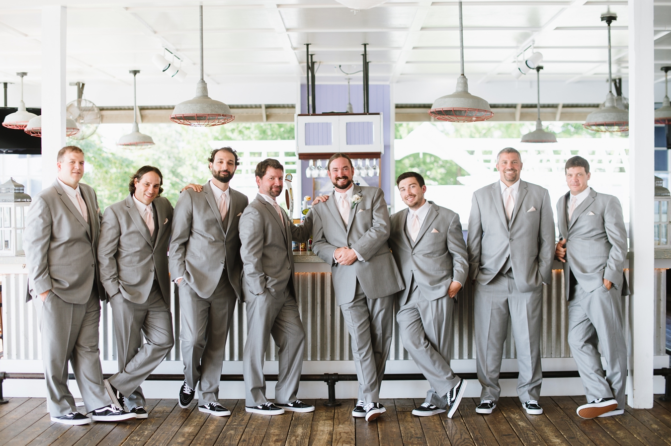 Groomsmen in Grey Suits and Vans at the Chesapeake Bay Beach Club | Natalie Franke Photography