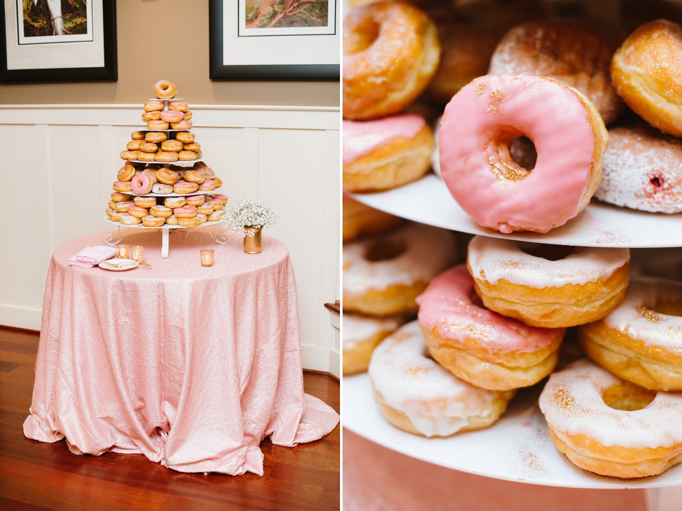 Wedding Donut Cake with Pink Sequin Linen | Natalie Franke