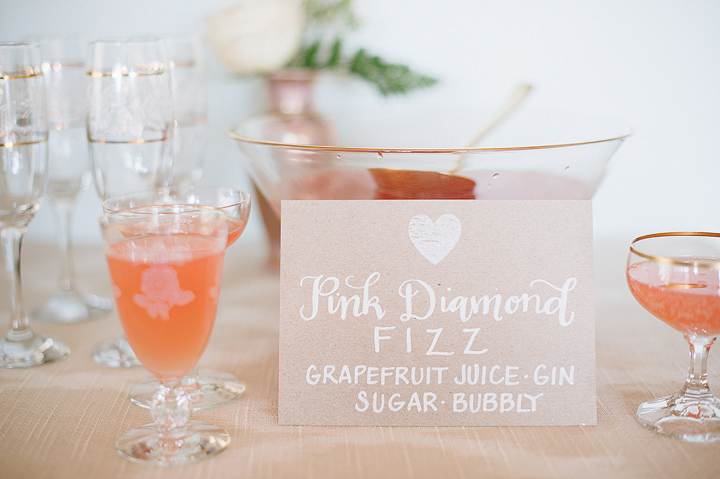 Grapefruit Gin Cocktail named the Pink Diamond Fizz - Featured on Style Me Pretty by Natalie Franke Photography