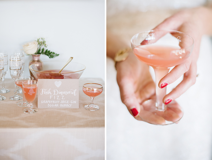 Grapefruit Gin Cocktail named the Pink Diamond Fizz - Featured on Style Me Pretty by Natalie Franke Photography