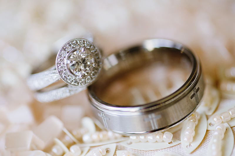 Halo Engagement Ring and Christian Wedding Band | Natalie Franke Photography