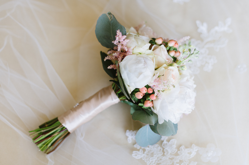 Rustic Wedding Bouquet with Peonies, Berries, and Roses - Delaware Wedding Photographer: Natalie Franke Photography