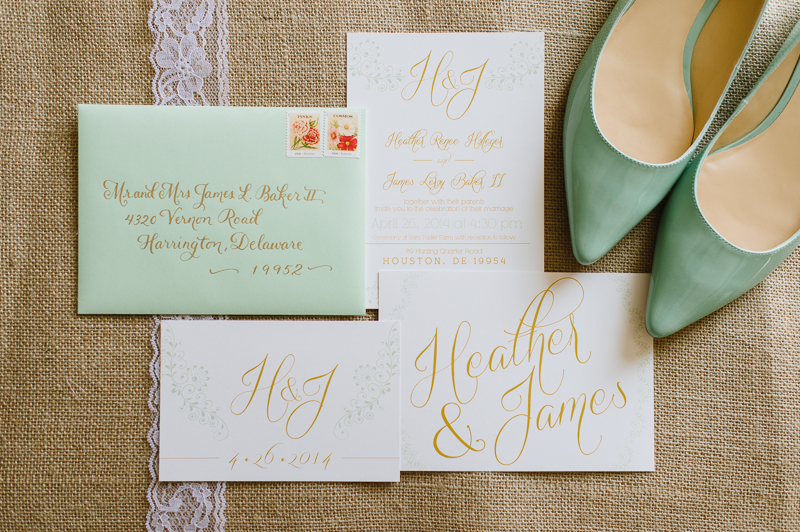 Romantic Mint and Gold Wedding Invitations with Burlap and Lace