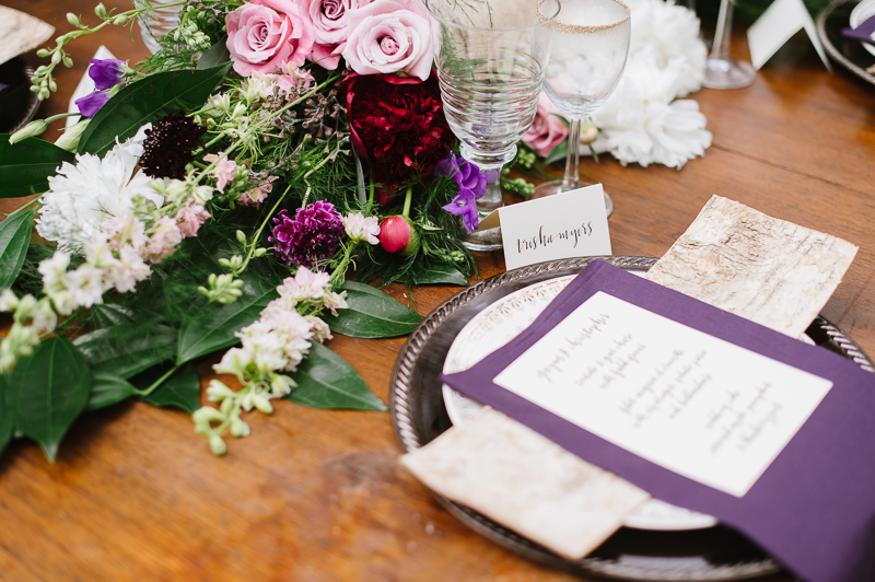 Whimsical Woodland Inspiration - Purple Bridesmaids Dresses, Calligraphy, & Floral Crowns by Natalie Franke Photography