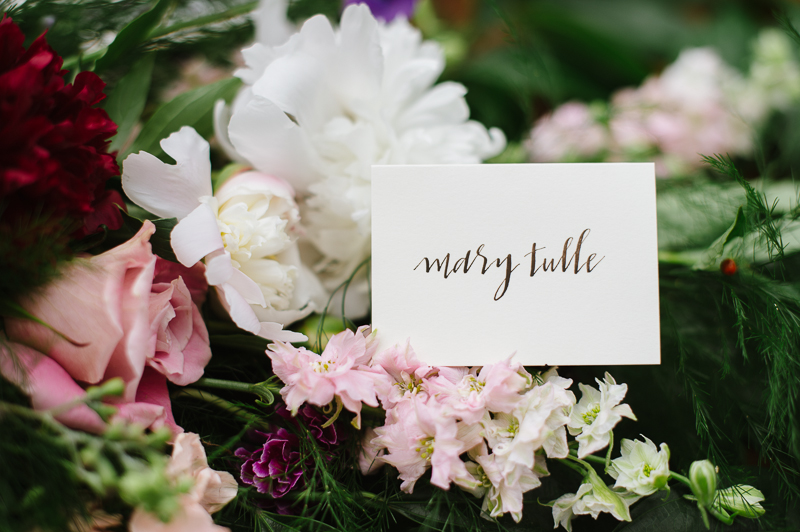 Whimsical Woodland Inspiration - Purple Bridesmaids Dresses, Calligraphy, & Floral Crowns by Natalie Franke Photography