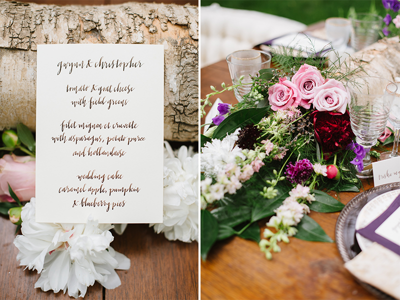 Whimsical Woodland Inspiration - Purple Bridesmaids Dresses, Calligraphy, & Floral Crowns by Natalie Franke Photography