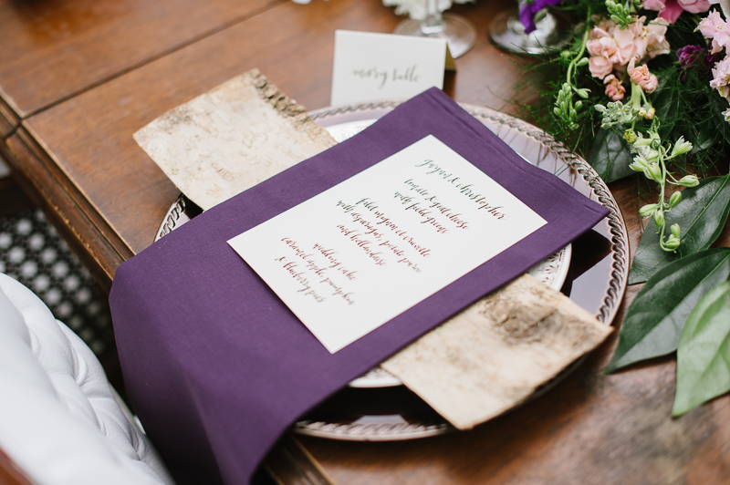 Whimsical Woodland Inspiration - Purple Bridesmaids Dresses, Calligraphy, & Floral Crowns by Natalie Franke Photography