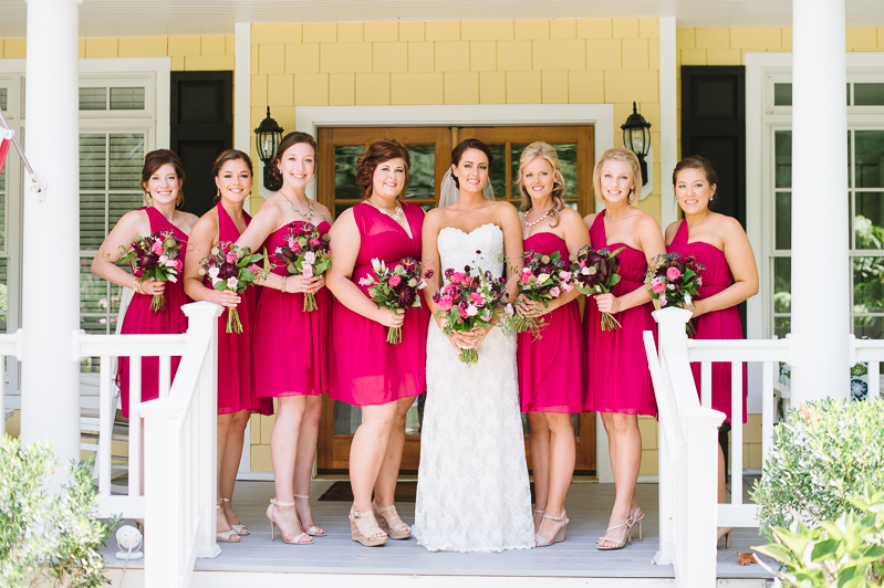 Deep Magenta Chiffon Bridesmaids Dresses with Bouquets by MyFlowerBox Events | Annapolis, Maryland