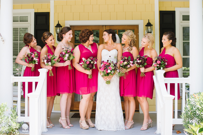 Deep Magenta Chiffon Bridesmaids Dresses with Bouquets by MyFlowerBox Events | Annapolis, Maryland