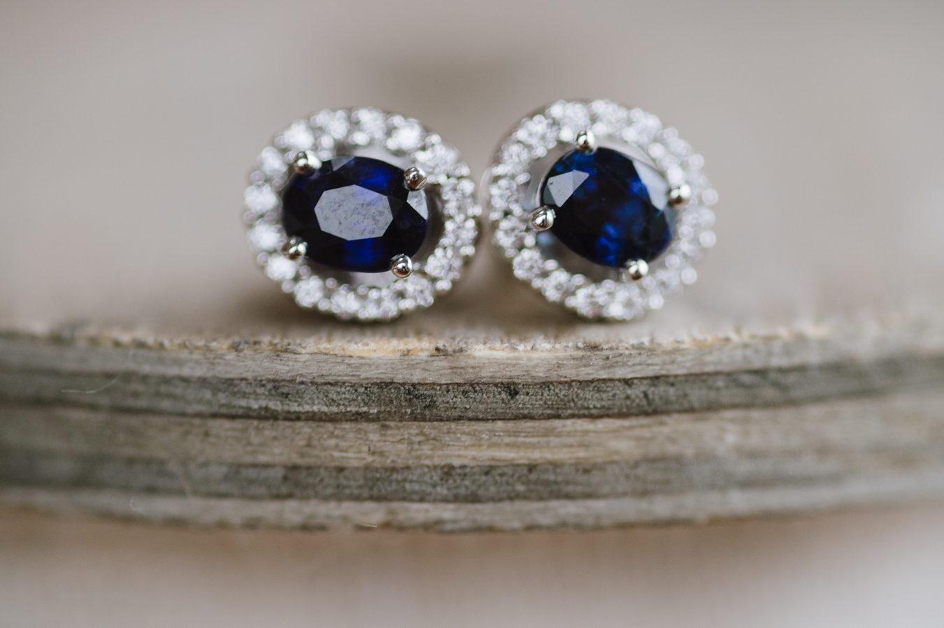 Sapphire Diamond Halo Earrings | Natalie Franke Photography