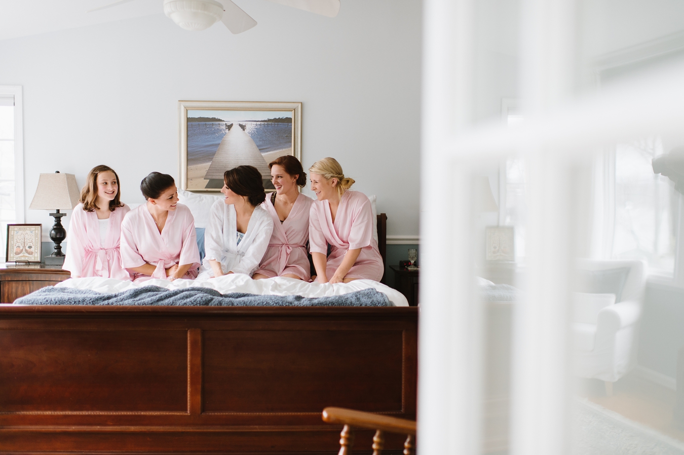 Preppy Nautical Wedding with Pink Bridesmaids Robes in Annapolis, Maryland| Natalie Franke Photography