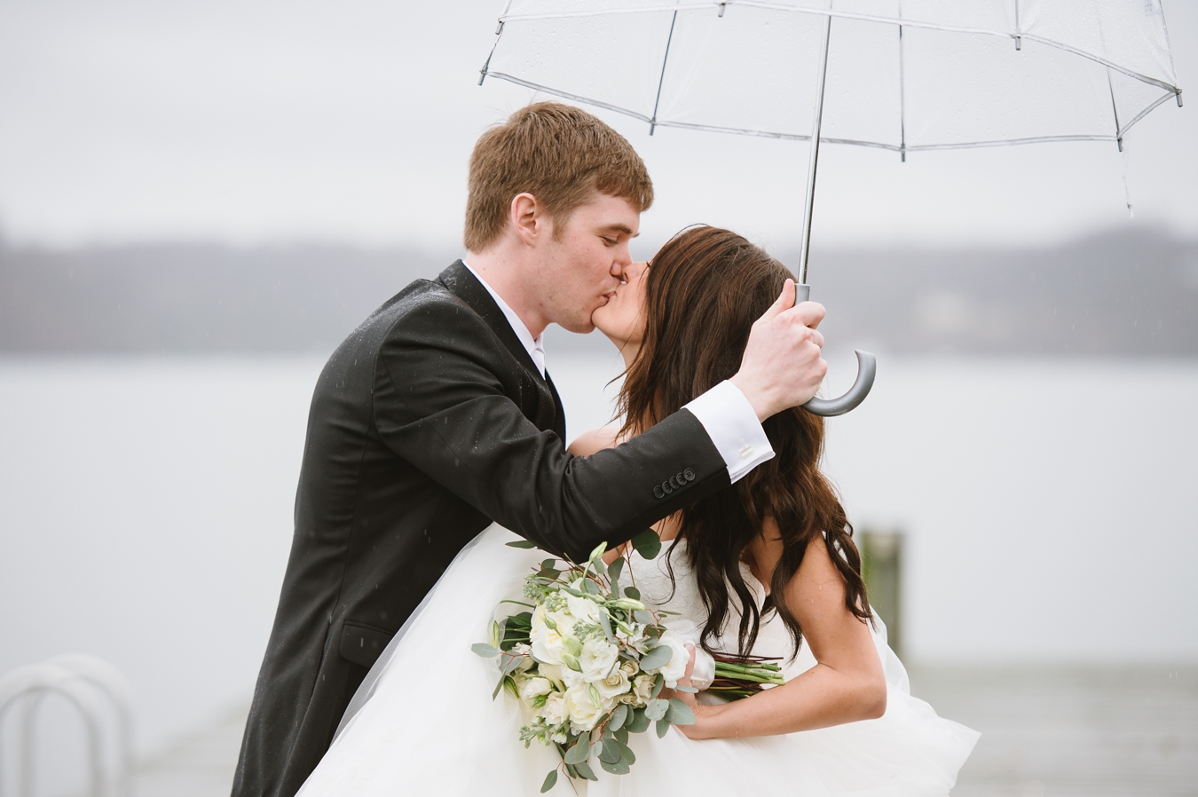 Rainy Day Sherwood Forest in Annapolis Wedding with Clear Umbrellas, Blush Bridesmaids Dresses, and Nautical Details | Natalie Franke Photography