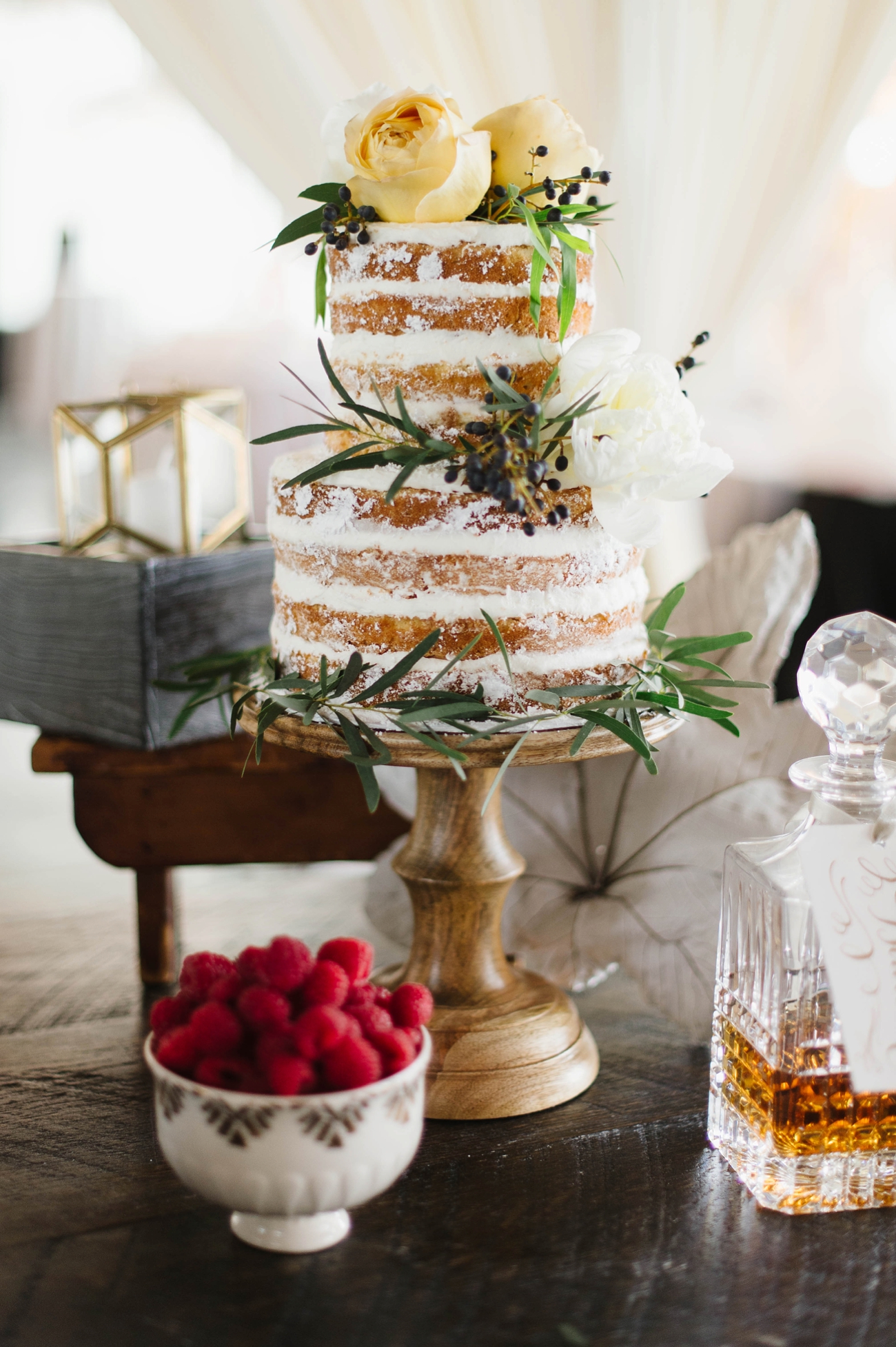 Naked Cake with Roses and Berries | Chesapeake Bay Beach Club Wedding by Natalie Franke Photography