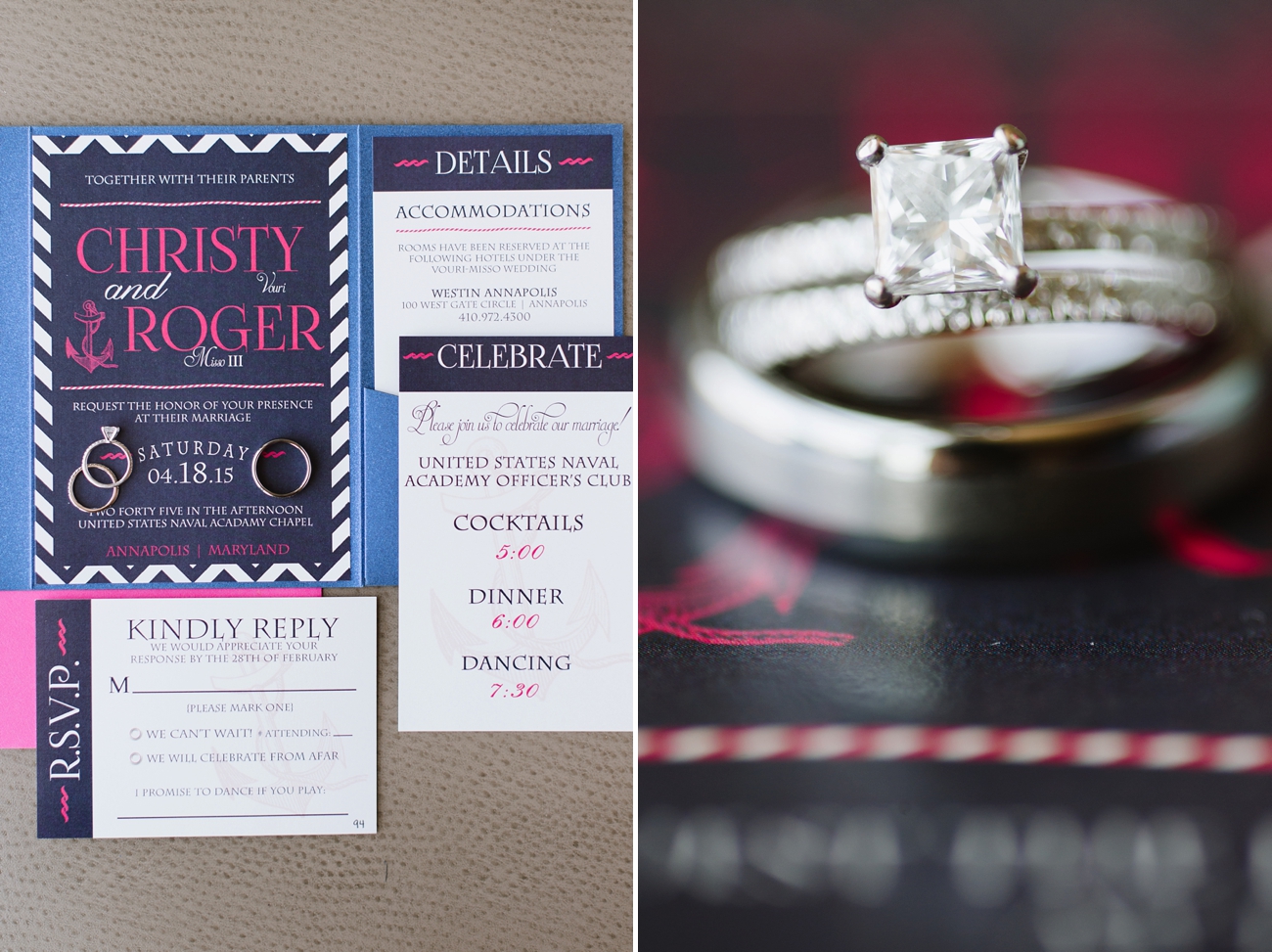 Pink and Navy Nautical Invitation with Anchors in Annapolis, Maryland | Natalie Franke Photography