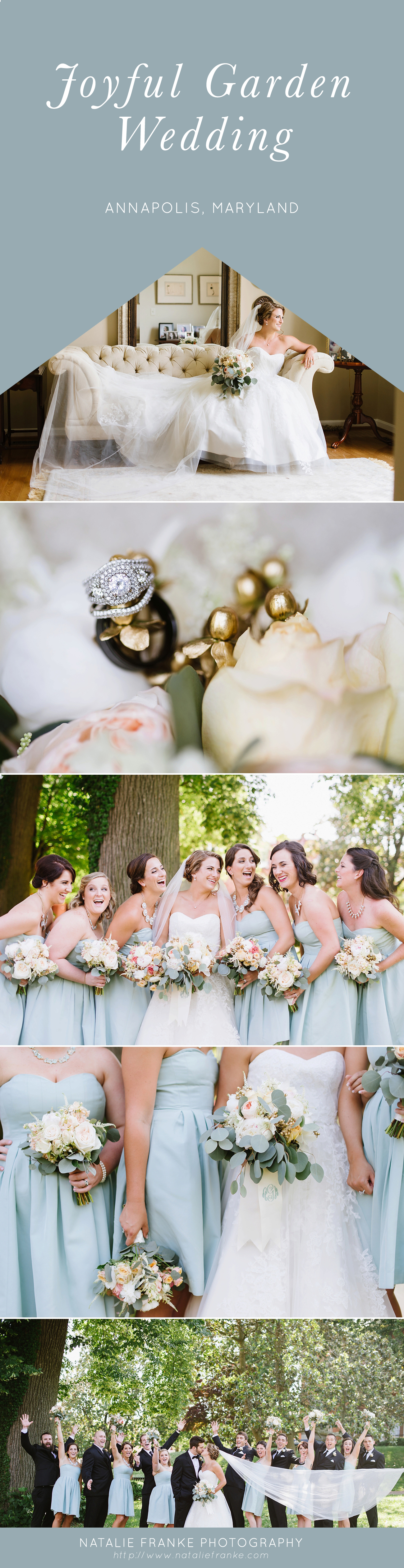 Romantic Garden Wedding with Blue Bridesmaids Dresses and Peony Bouquets | Natalie Franke