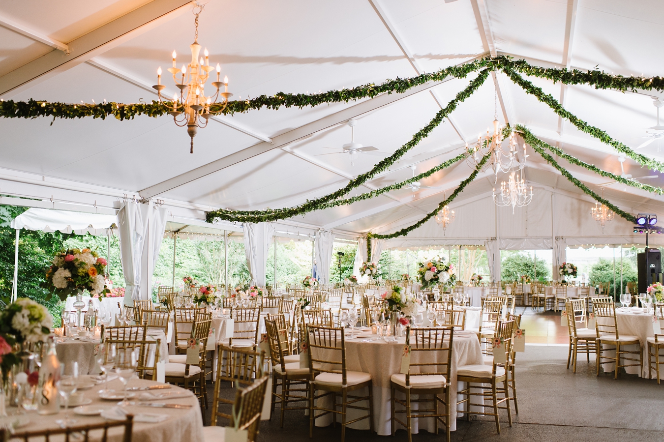 Romantic Garden Tent Reception Design with Peonies and Garland by Ashlee Virginia Events | Natalie Franke Photography
