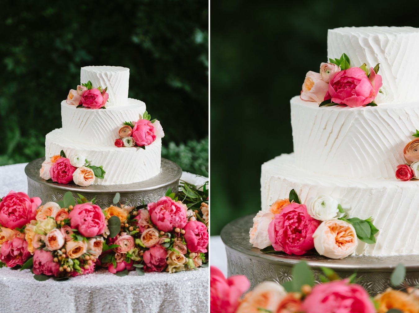 White Wedding Cake with Peonies and Flowers | Natalie Franke Photography
