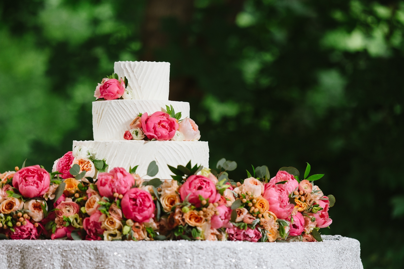 White Wedding Cake with Peonies and Flowers | Natalie Franke Photography