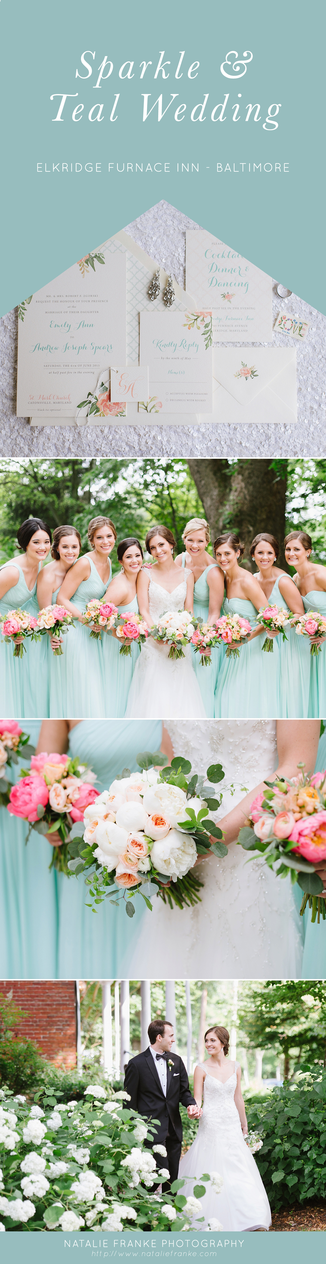 Teal and Sequin Wedding Inspiration with Peonies and Garden Roses | Natalie Franke Photography