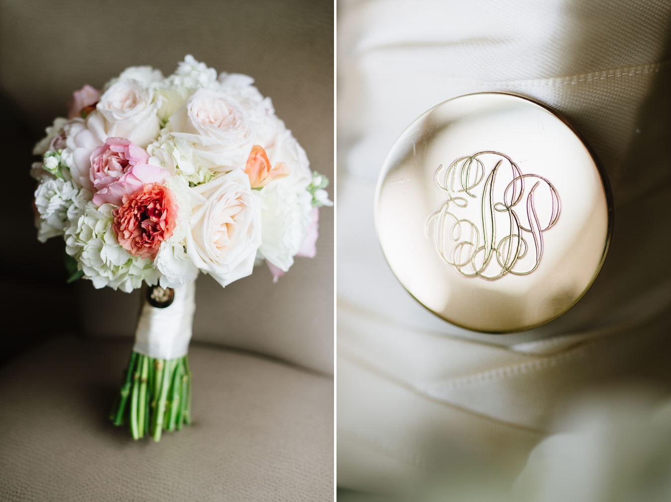 Monogram Engraved Wedding Bouquet with Peonies and Roses