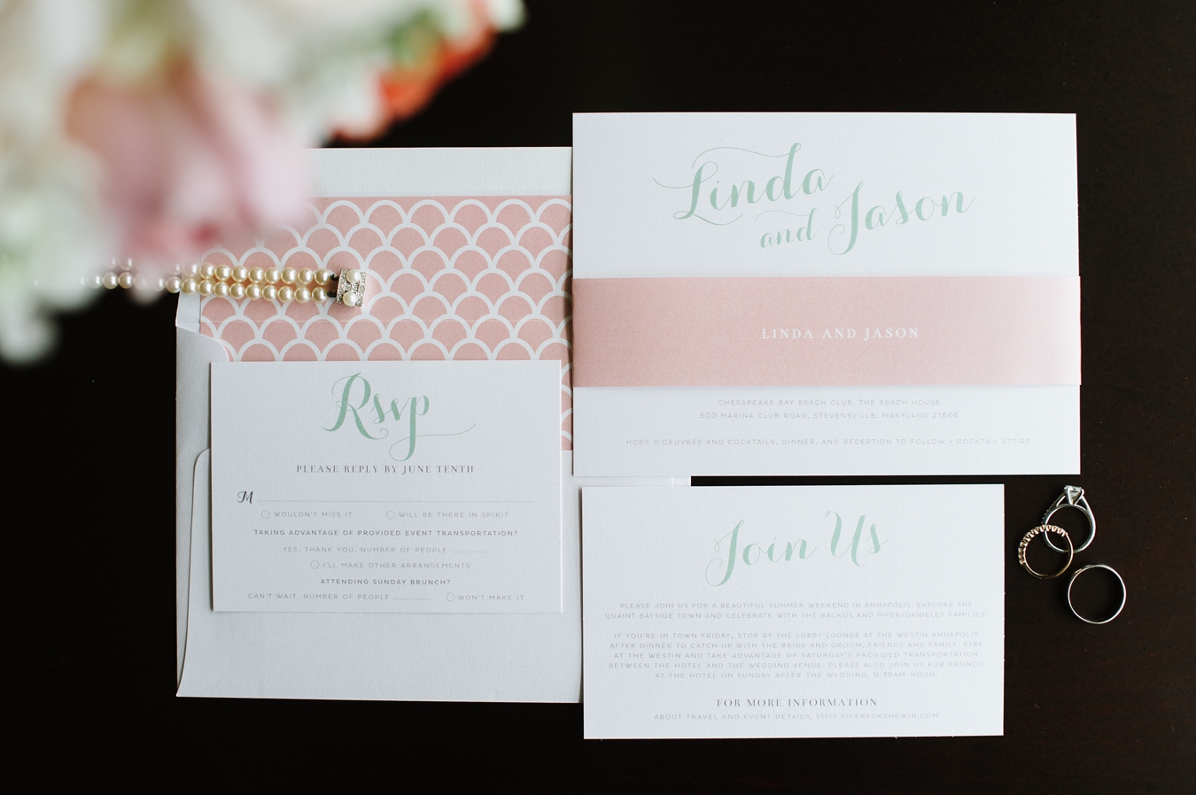Peach and Mint Wedding Invitation Suite