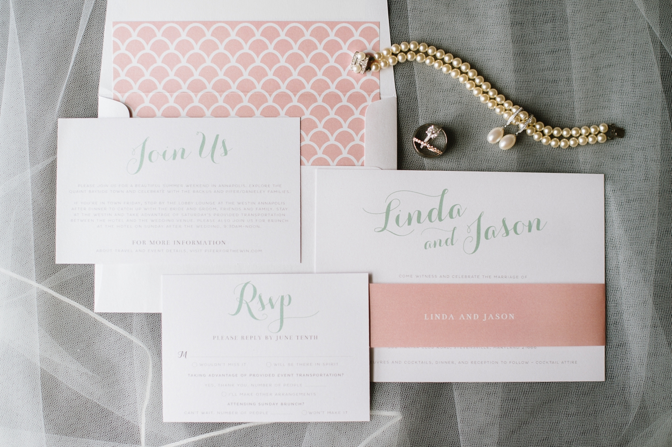 Romantic Pink and Mint Green Invitation Suite