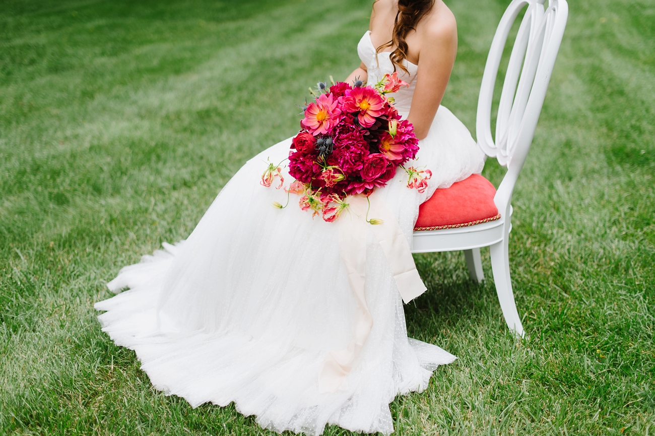 Vintage Hot Air Balloon Wedding Shoot with Magenta, Pomegranate, and Rose Red Tones