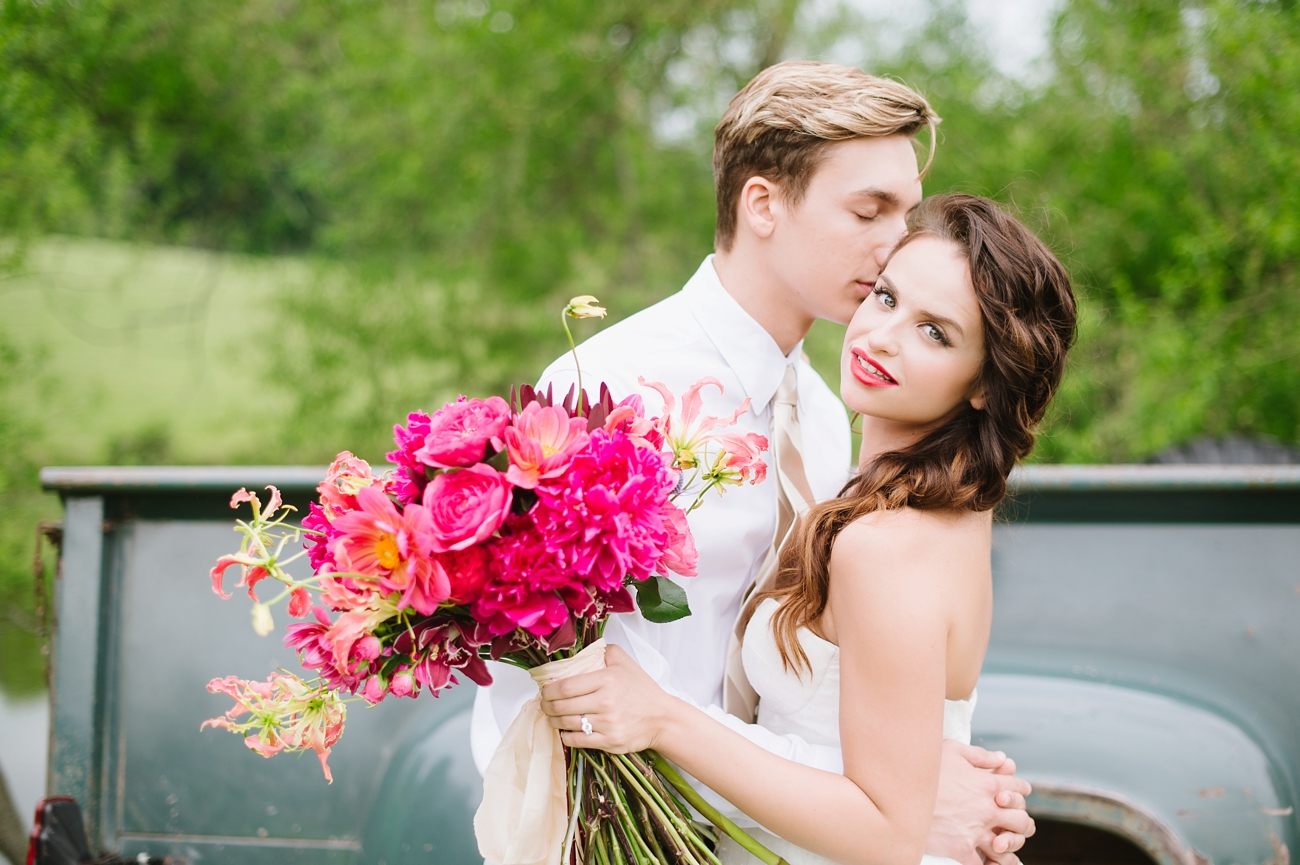 Vintage Hot Air Balloon Wedding Shoot with Magenta, Pomegranate, and Rose Red Tones