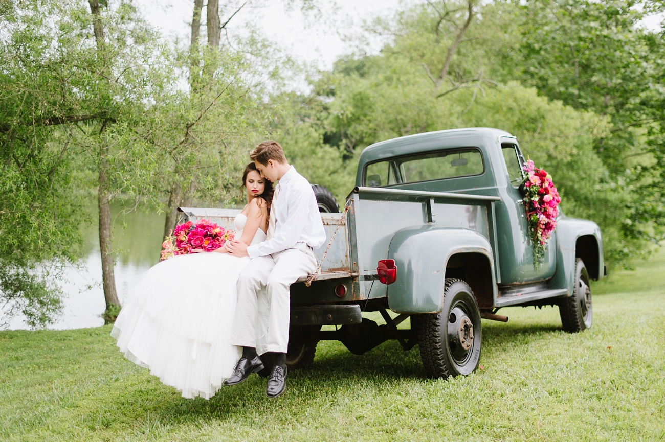 Vintage Hot Air Balloon Wedding Shoot with Magenta, Pomegranate, and Rose Red Tones