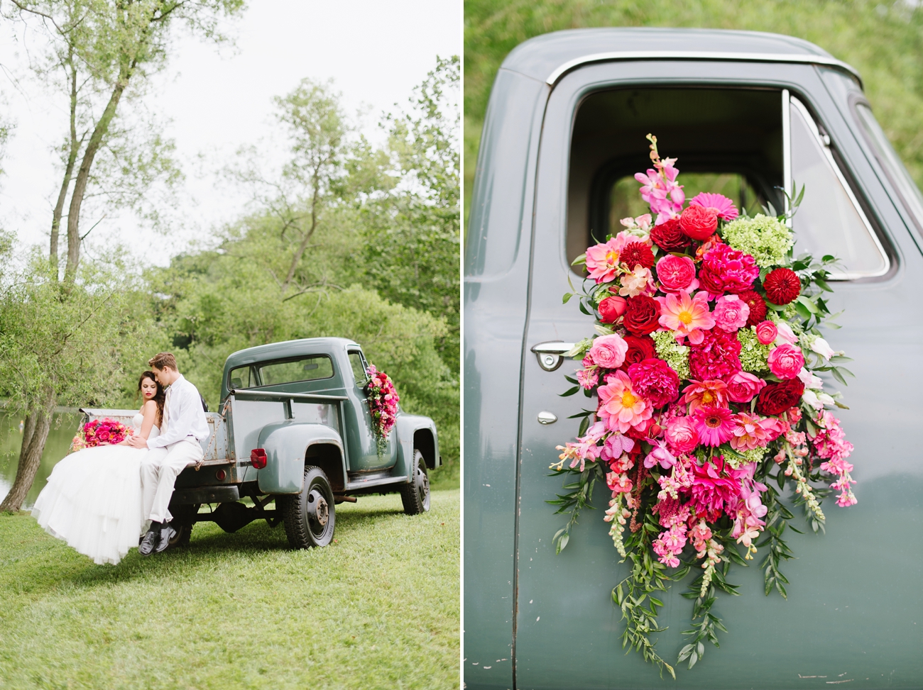 Vintage Hot Air Balloon Wedding Shoot with Magenta, Pomegranate, and Rose Red Tones