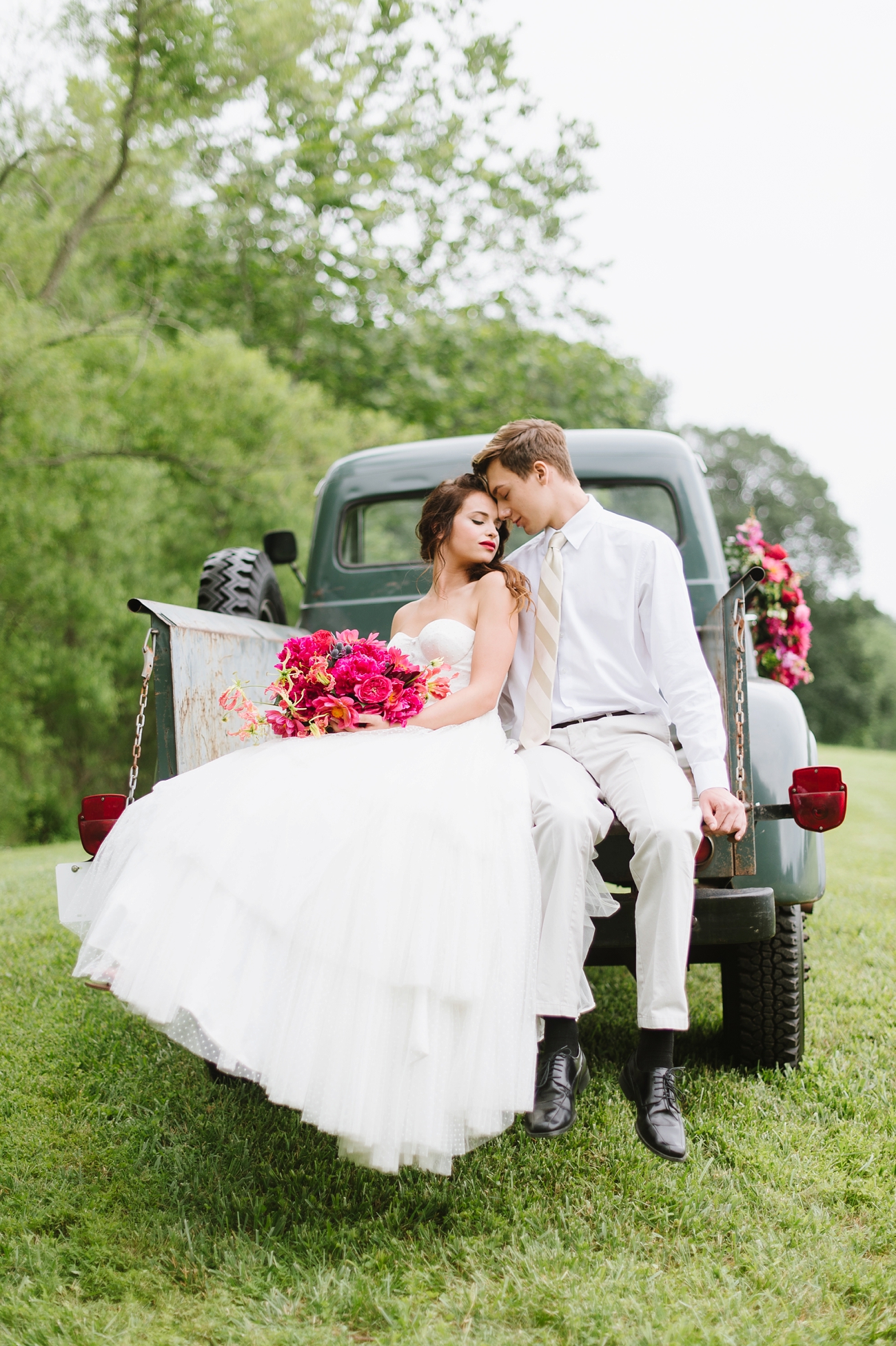 Vintage Hot Air Balloon Wedding Shoot with Magenta, Pomegranate, and Rose Red Tones