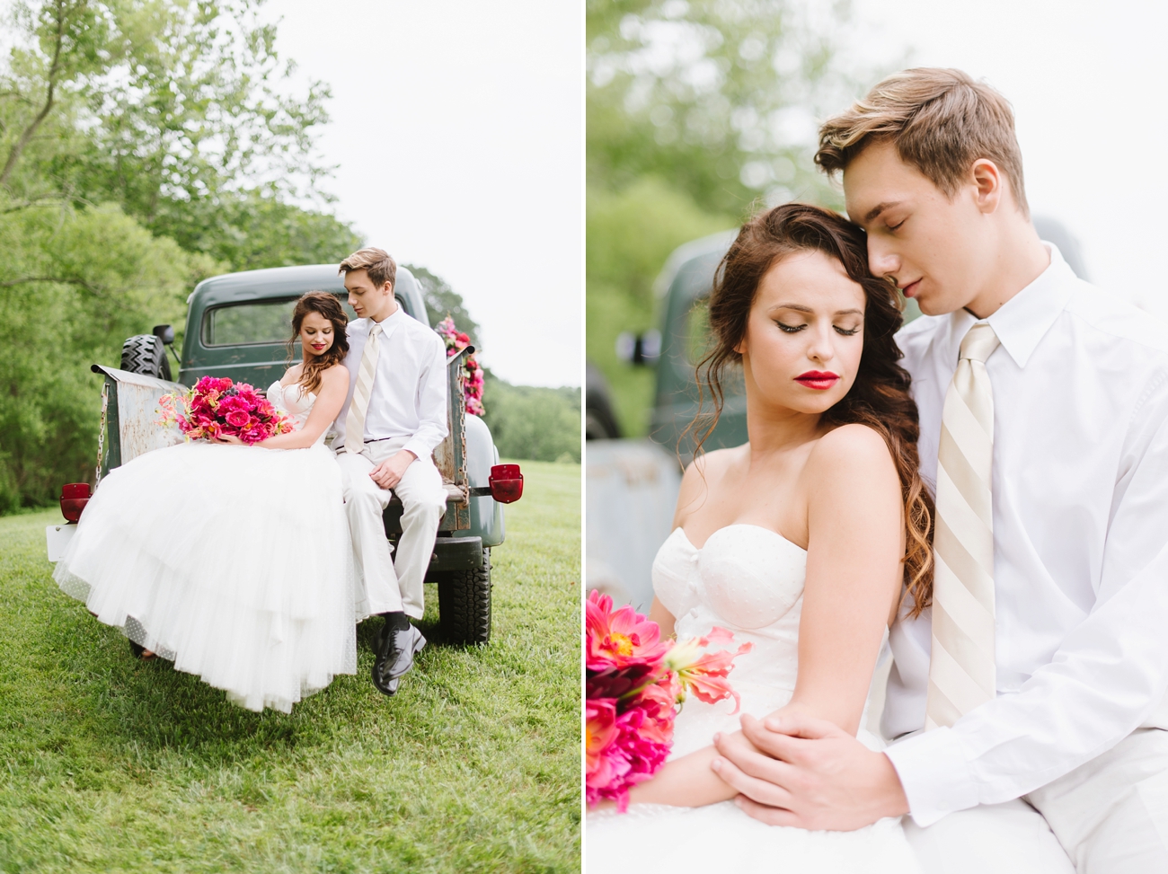 Vintage Hot Air Balloon Wedding Shoot with Magenta, Pomegranate, and Rose Red Tones