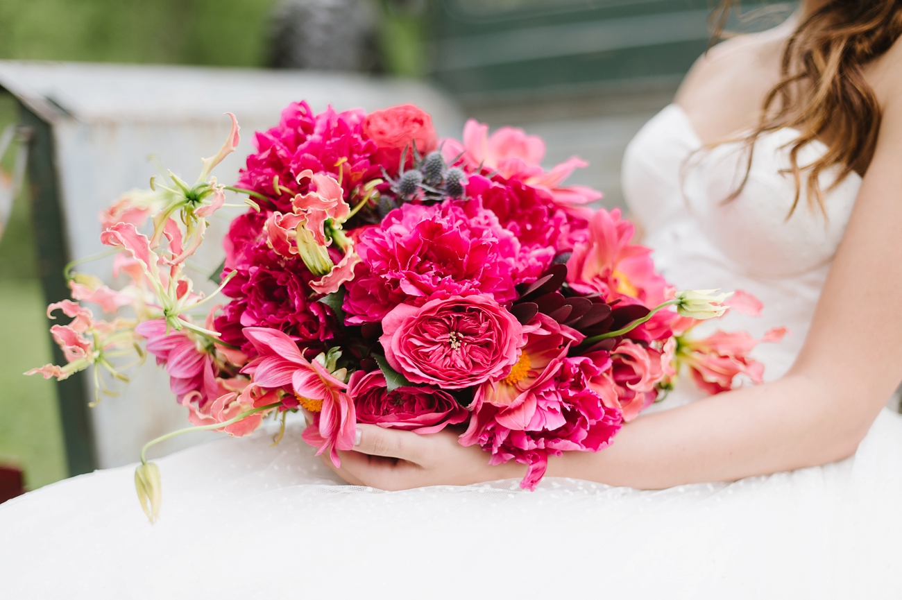 Vintage Hot Air Balloon Wedding Shoot with Magenta, Pomegranate, and Rose Red Tones