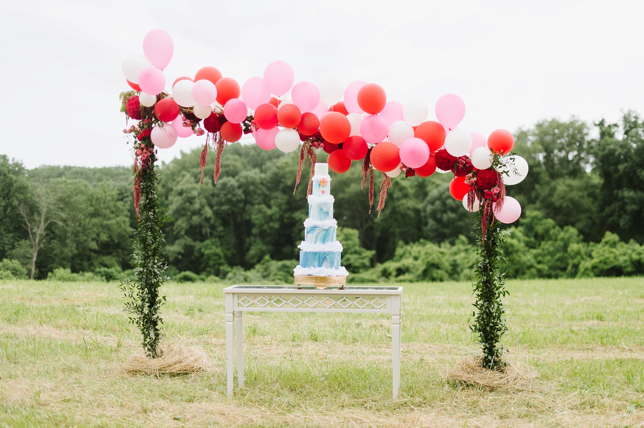 Vintage Hot Air Balloon Wedding Shoot with Magenta, Pomegranate, and Rose Red Tones