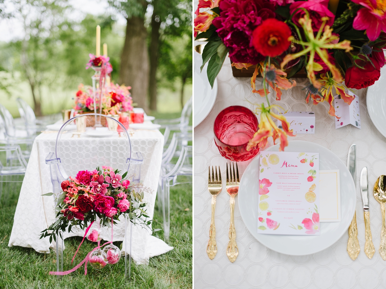 Vintage Hot Air Balloon Wedding Shoot with Magenta, Pomegranate, and Rose Red Tones