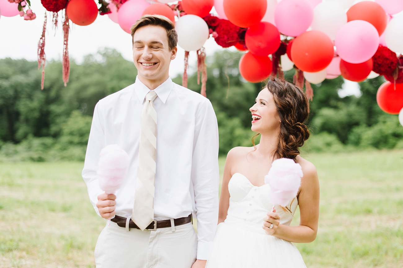 Vintage Hot Air Balloon Wedding Shoot with Magenta, Pomegranate, and Rose Red Tones