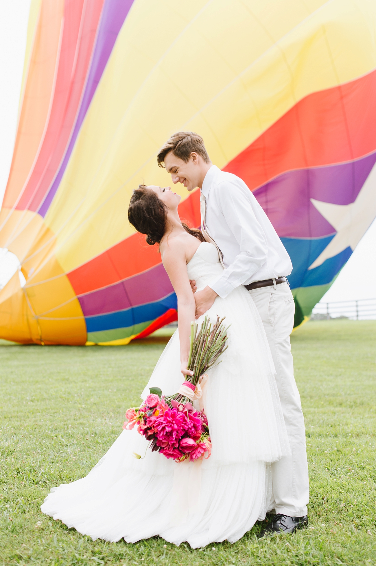 Vintage Hot Air Balloon Wedding Shoot with Magenta, Pomegranate, and Rose Red Tones