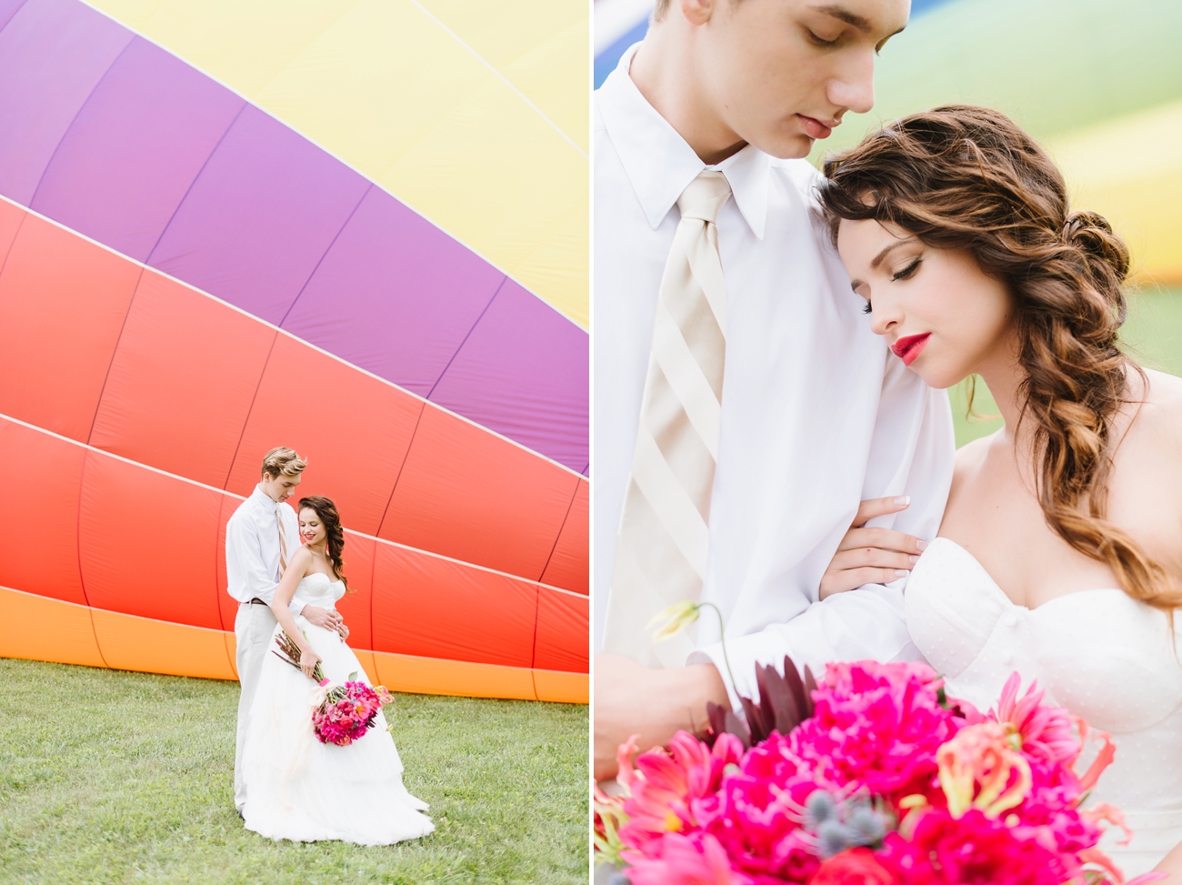 Vintage Hot Air Balloon Wedding Shoot with Magenta, Pomegranate, and Rose Red Tones