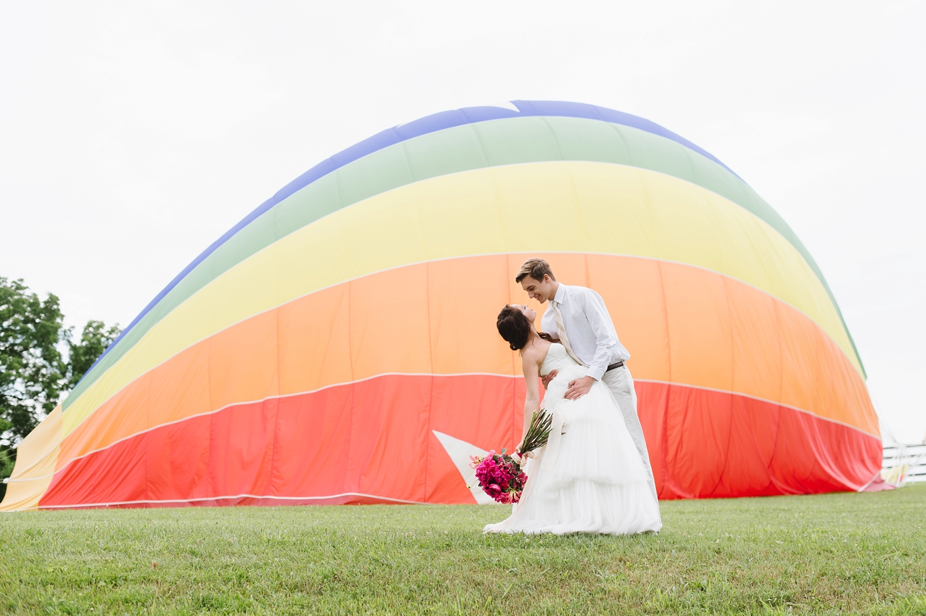 Vintage Hot Air Balloon Wedding Shoot with Magenta, Pomegranate, and Rose Red Tones