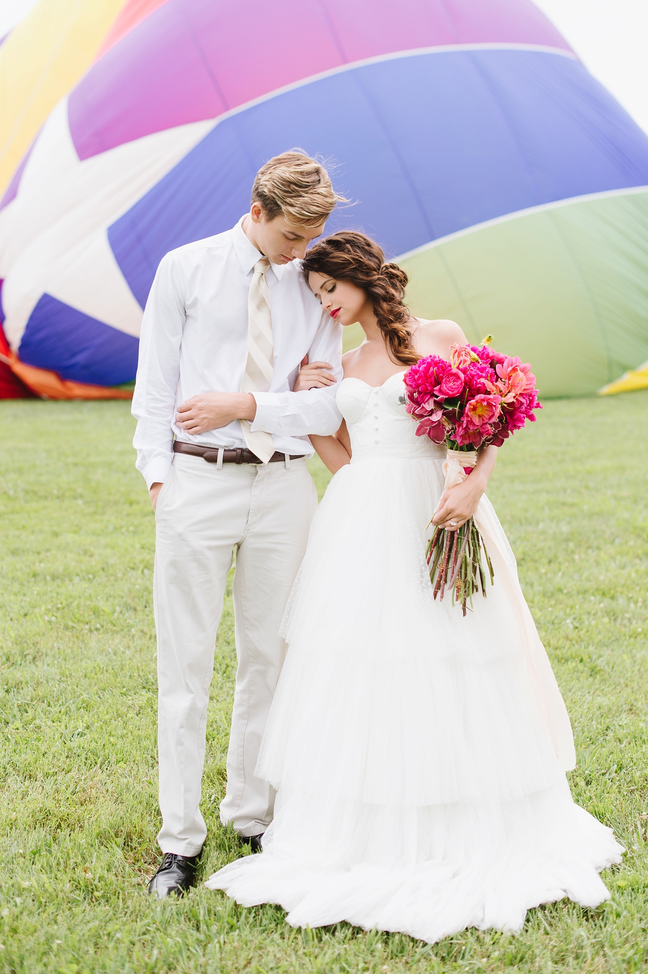 Vintage Hot Air Balloon Wedding Shoot with Magenta, Pomegranate, and Rose Red Tones