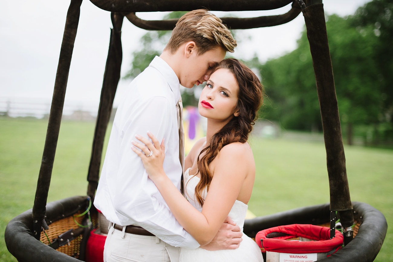 Vintage Hot Air Balloon Wedding Shoot with Magenta, Pomegranate, and Rose Red Tones