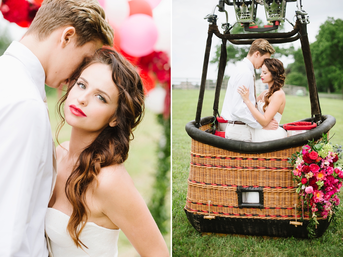 Vintage Hot Air Balloon Wedding Shoot with Magenta, Pomegranate, and Rose Red Tones