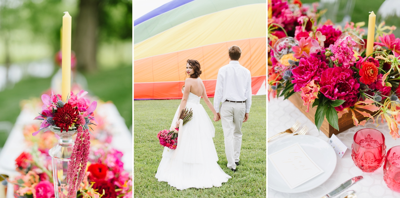 Vintage Hot Air Balloon Wedding Shoot with Magenta, Pomegranate, and Rose Red Tones