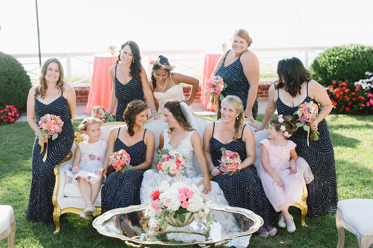 Sequin Navy Bridesmaids Dresses by Adrianna Papell