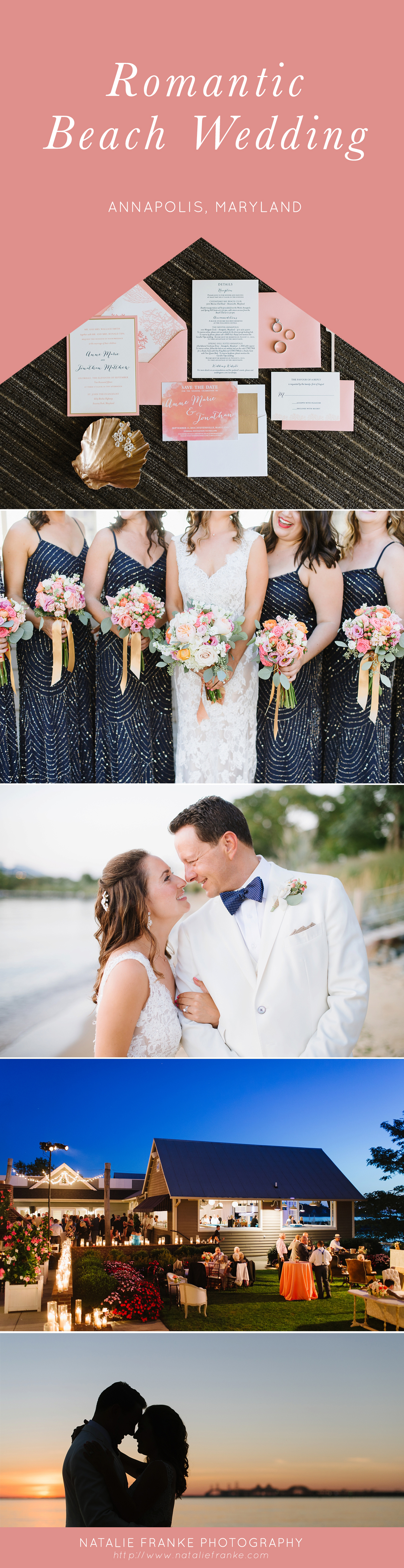 Romantic Coral Beach Wedding with Sequin Bridesmaids Dresses by Adrianna Papell