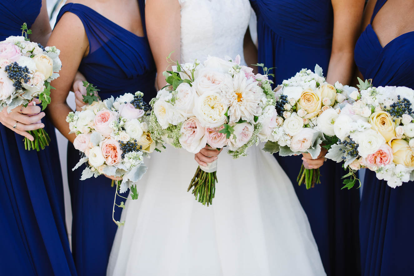 Marine Blue Bridesmaids Dresses with Romantic Bouquets by My Flower Box Events